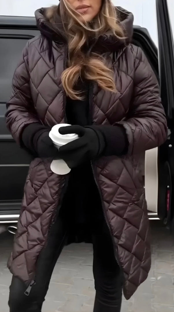 Axelle | Manteau Hiver Femme Matelassé Élégant à Capuche Long
