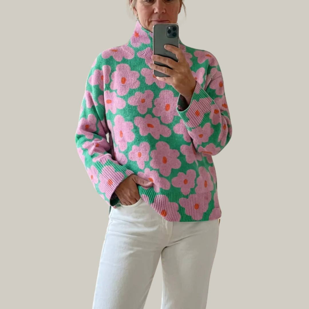 Isabelle | Pull Fleurie Femme à Col Roulé Élégant et Confortable