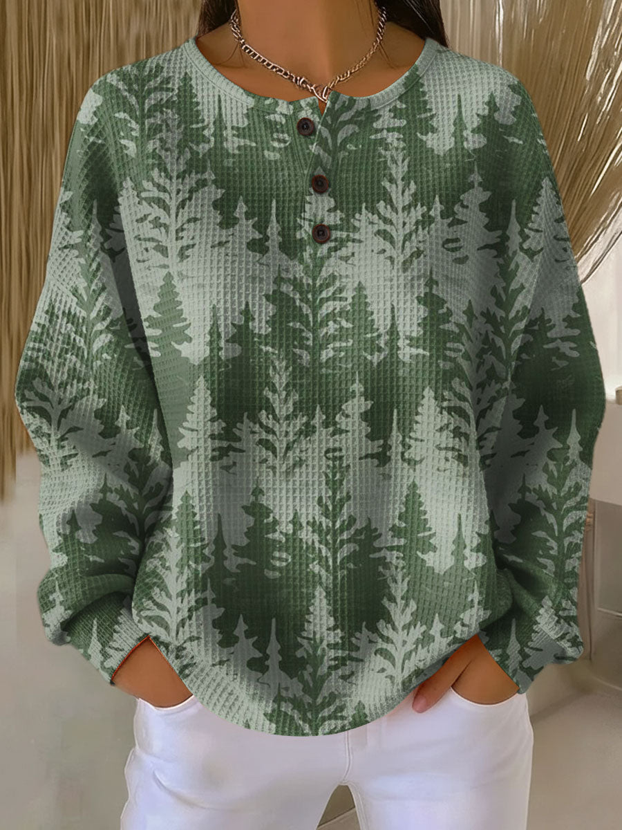 Alya | Pull de Noël Femme en Tissu Waffle Doux et Chaud avec Motif Arbre