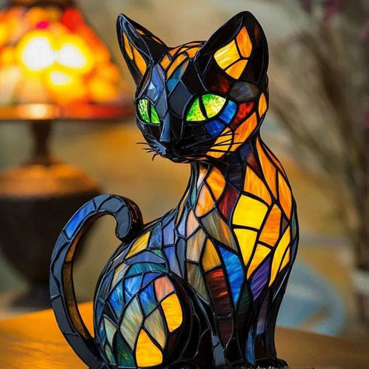 Minette | Lampe Decorative Chat en Verre Coloré pour Ambiance Chaleureuse