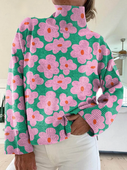 Isabelle | Pull Fleurie Femme à Col Roulé Élégant et Confortable