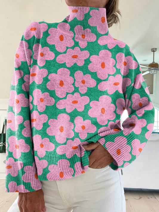 Isabelle | Pull Fleurie Femme à Col Roulé Élégant et Confortable