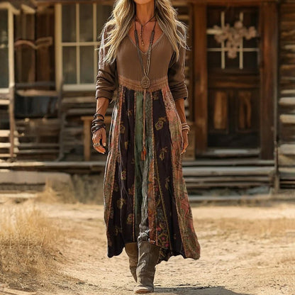 Haydée | Robe Longue Femme Vintage Décontractée à Manches Longues