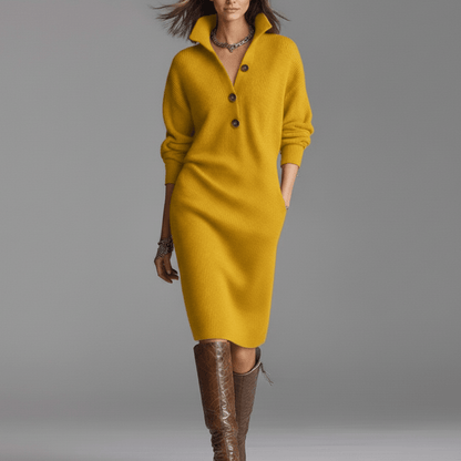 Alma | Robe Hiver Élégante Femme à Manches Longues avec Boutons