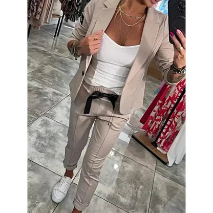 Vivienne | Ensemble Tailleur Femme Blazer Fluide et Pantalon Jogger Chic