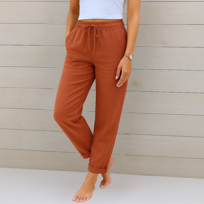 Justine | Pantalon Femme Élégant en Coton-Lin Doux et Confortable