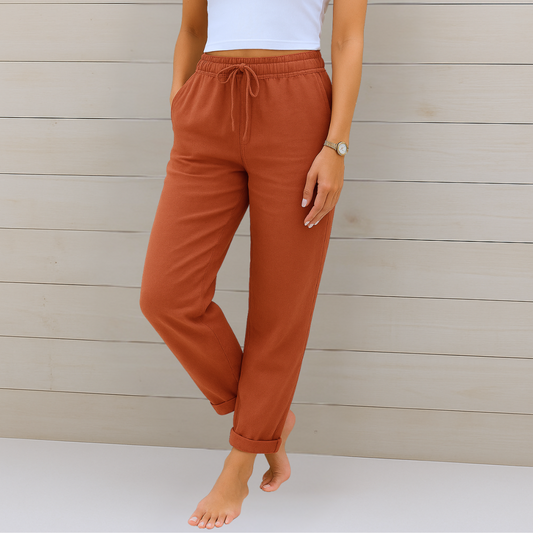 Justine | Pantalon Femme Élégant en Coton-Lin Doux et Confortable