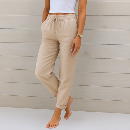 Justine | Pantalon Femme Élégant en Coton-Lin Doux et Confortable