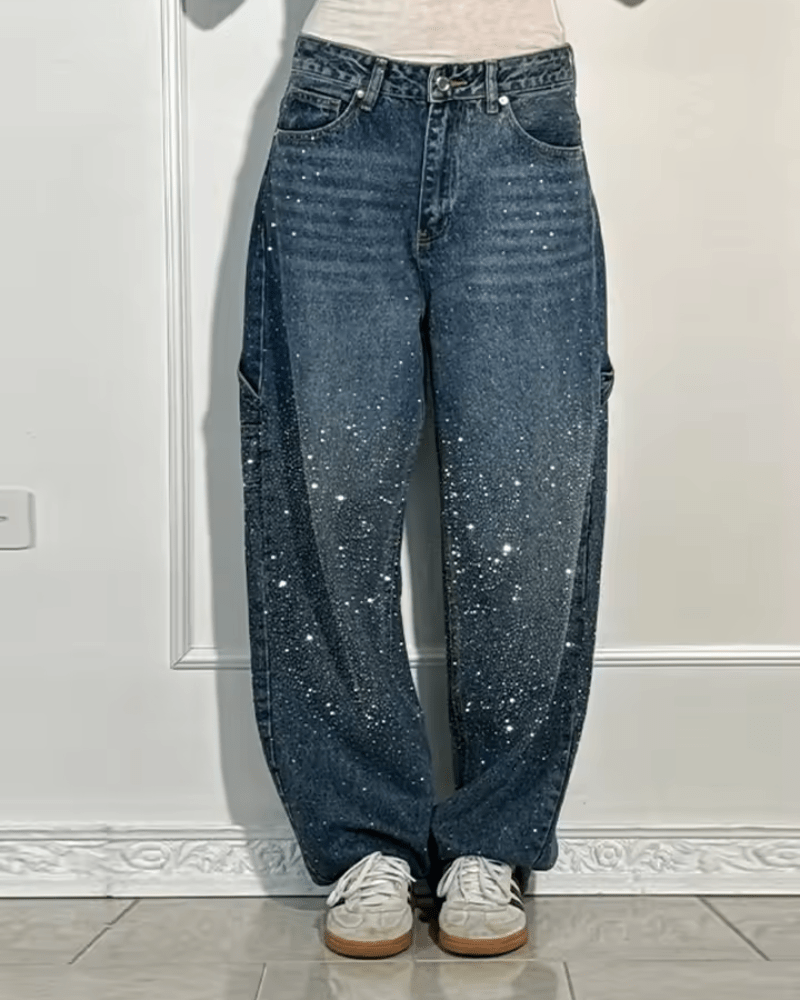 Ysolde | Chic Ballon Jeans Femme avec Détails Carpenter et Paillettes