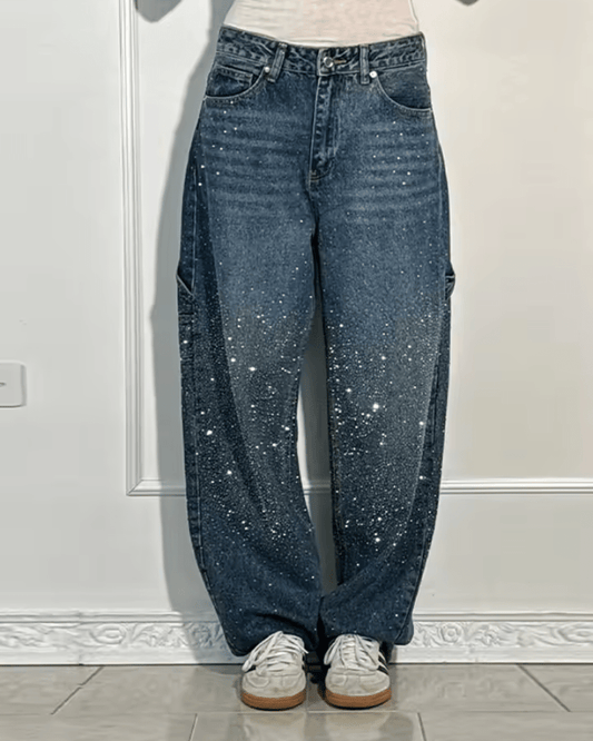 Ysolde | Chic Ballon Jeans Femme avec Détails Carpenter et Paillettes