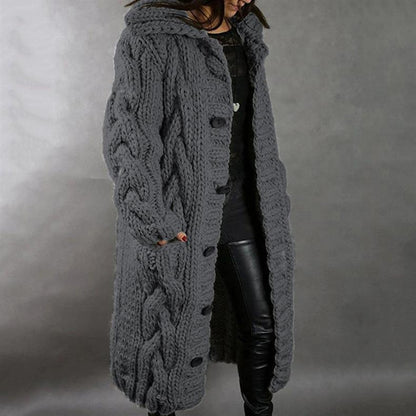 Karina | Élégant Manteau Long Hiver Femme en Tricot Torsadé