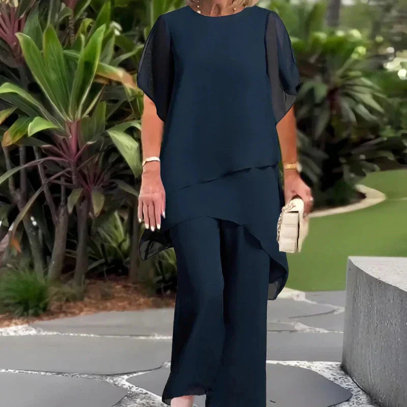 Herlene | Ensemble Tailleur Femme Chic avec Pantalon Asymétrique Élégant