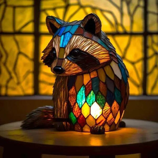 Filou | Lampe Décorative Raton Laveur en Verre Coloré pour Enfants