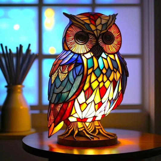 Merlin | Lampe Uil Magique en Verre Coloré