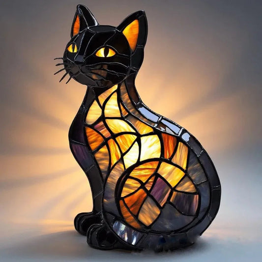 Céleste | Lampe en Verre Coloré en Forme de Chat pour un Éclairage Magique