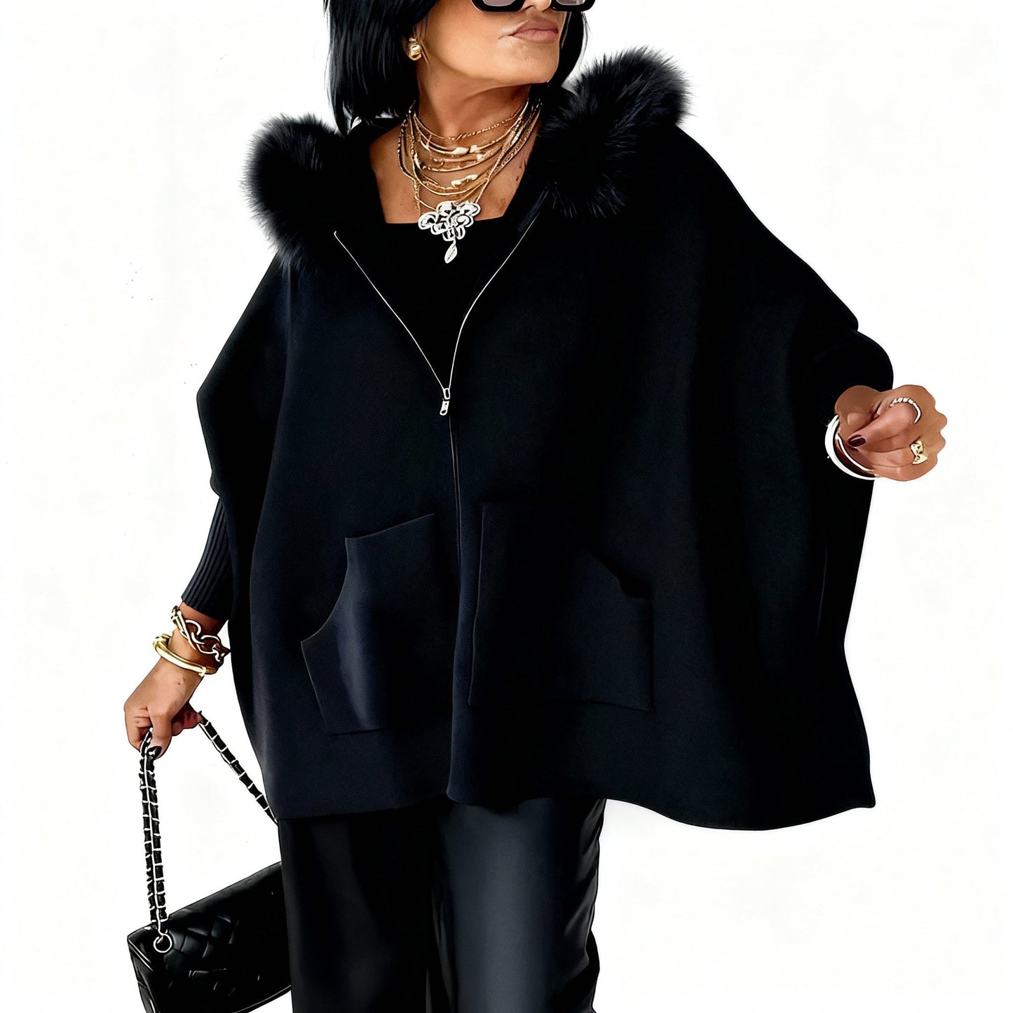 Irene | Manteau Hiver Femme Élégant avec Capuche en Fausse Fourrure