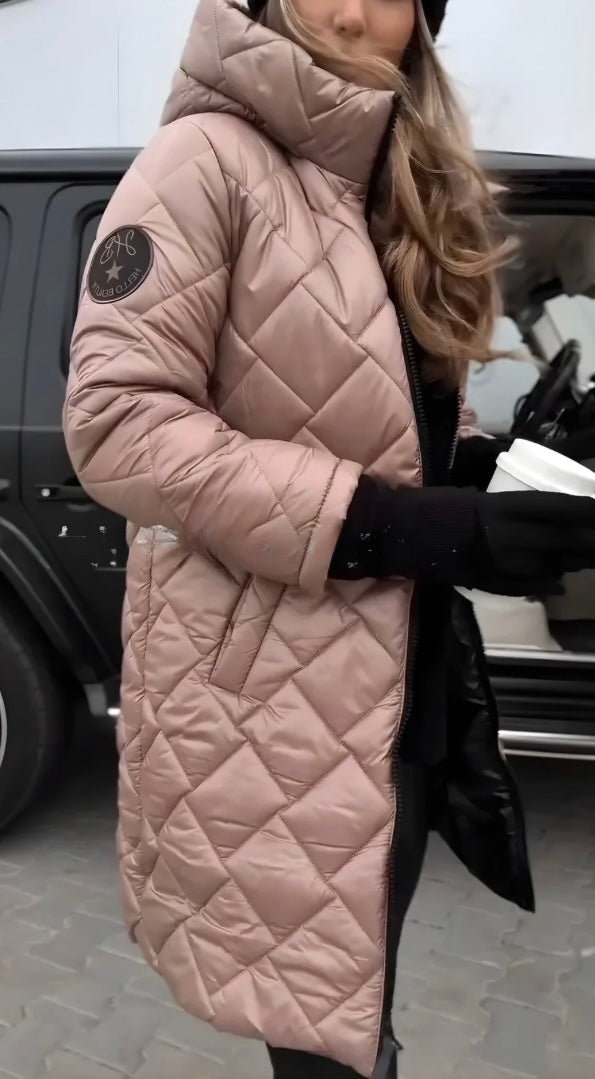 Axelle | Manteau Hiver Femme Matelassé Élégant à Capuche Long