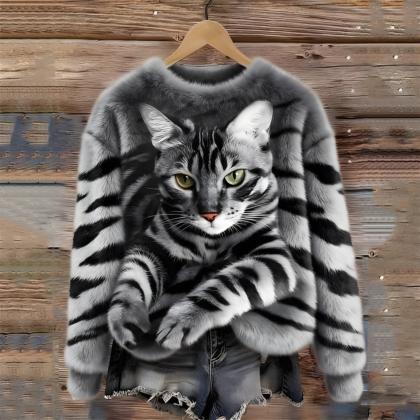 Éva | Pull Femme Amusant Imprimé Chat et Tigre Décontracté