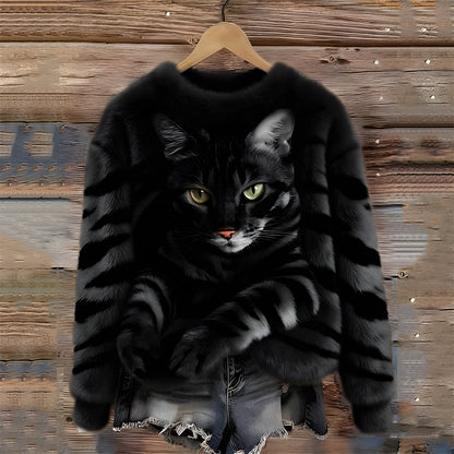 Éva | Pull Femme Amusant Imprimé Chat et Tigre Décontracté