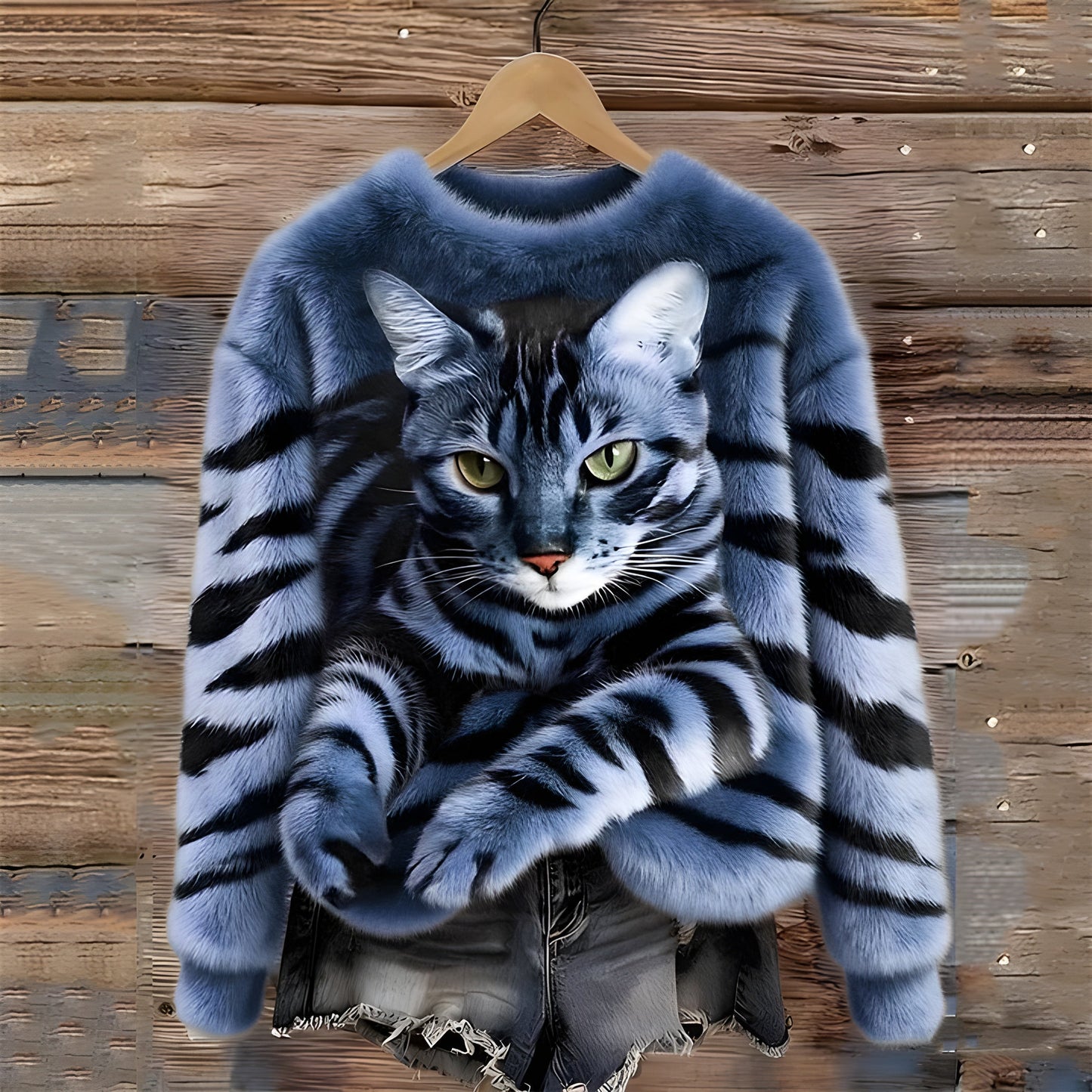 Éva | Pull Femme Amusant Imprimé Chat et Tigre Décontracté