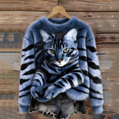 Éva | Pull Femme Amusant Imprimé Chat et Tigre Décontracté