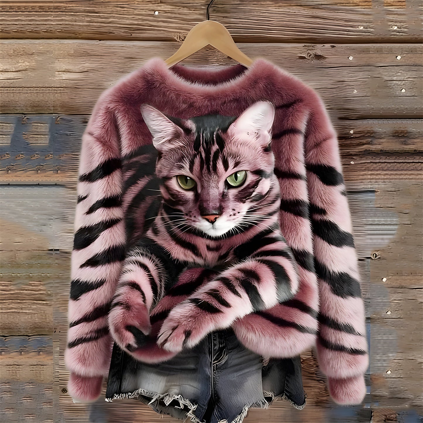 Éva | Pull Femme Amusant Imprimé Chat et Tigre Décontracté