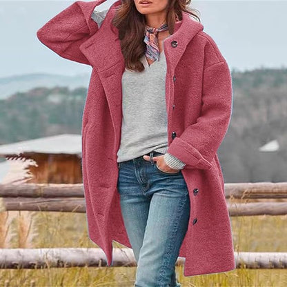 Aurélie | Manteau Long Femme Hiver à Capuche - Confort et Style avec Boutonnage Frontale et Poches Fonctionnelles