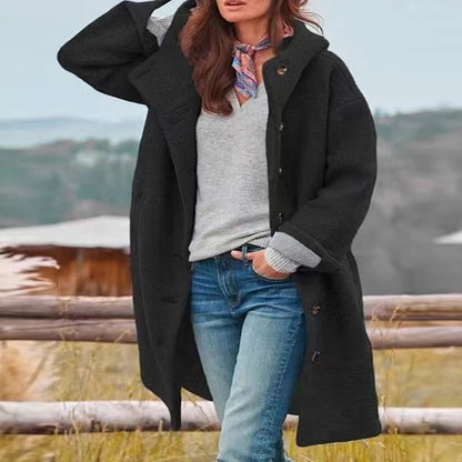 Aurélie | Manteau Long Femme Hiver à Capuche - Confort et Style avec Boutonnage Frontale et Poches Fonctionnelles