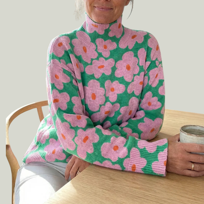 Isabelle | Pull Fleurie Femme à Col Roulé Élégant et Confortable