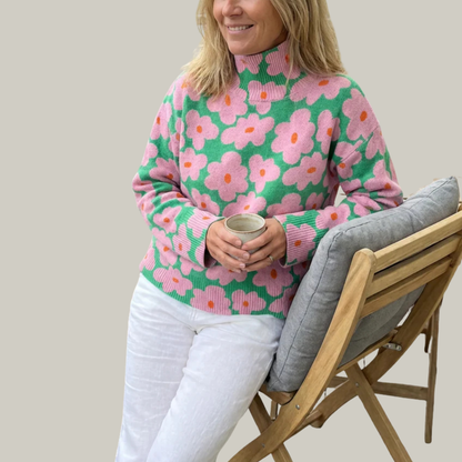 Isabelle | Pull Fleurie Femme à Col Roulé Élégant et Confortable