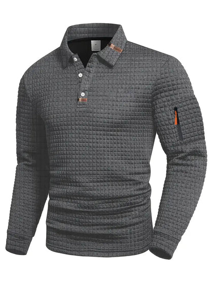 Maël | Polo Homme à Manches Longues en Tissu Structuré avec Poche Zippée et Col à Boutons