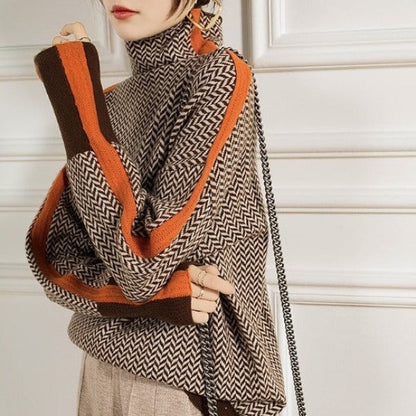 Aimée | Pull Col Montant Femme avec Rayures Contrastées