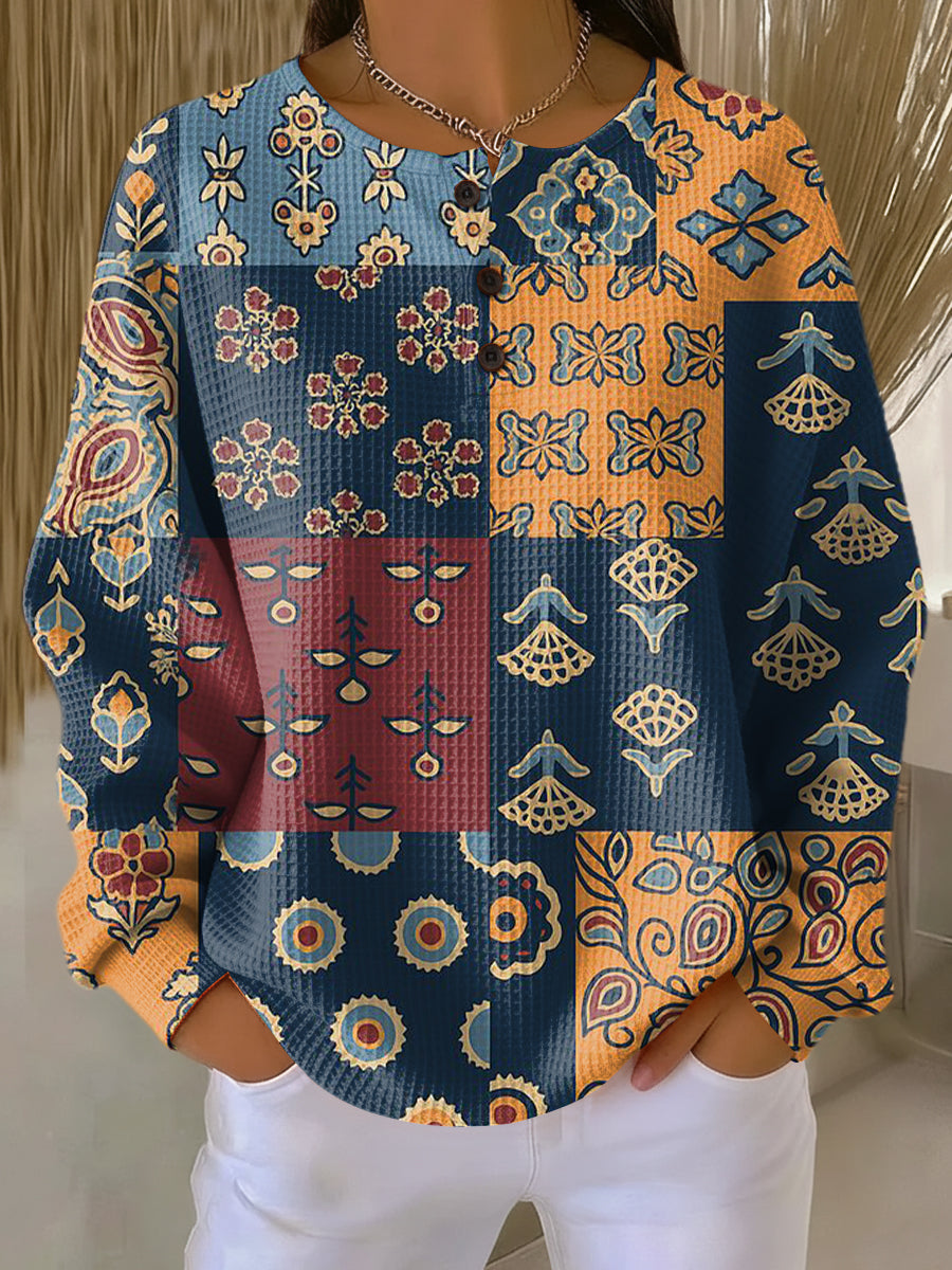 Céleste | Pull à Imprimé Floral en Tartan Ethnique pour Femmes