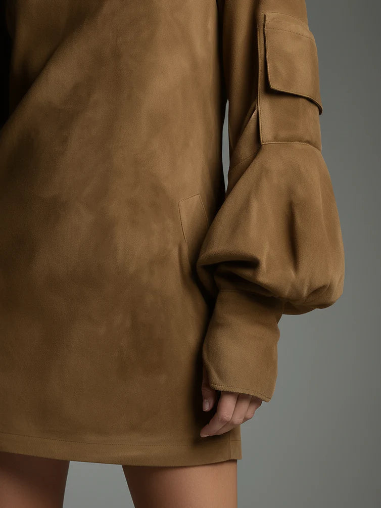 Estelle | Robe Femme Mini-Robe À Col Roulé En Daim Vintage Pour Un Style Chic