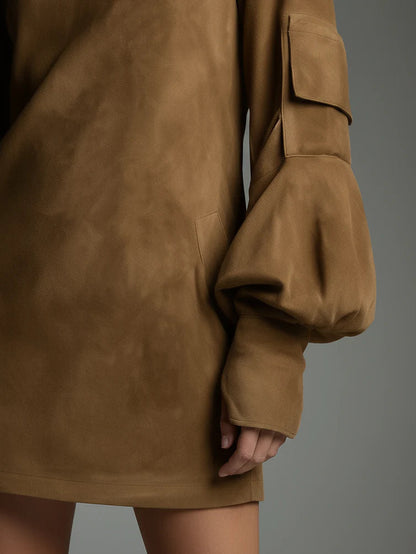 Estelle | Robe Femme Mini-Robe À Col Roulé En Daim Vintage Pour Un Style Chic