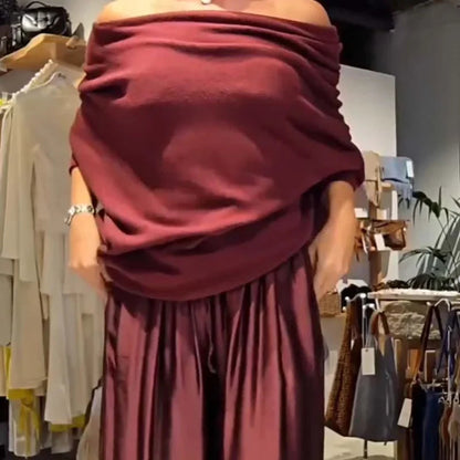 Marie | Ensemble Tailleur Femme Chic à Épaules Dégagées et Pantalon Ample