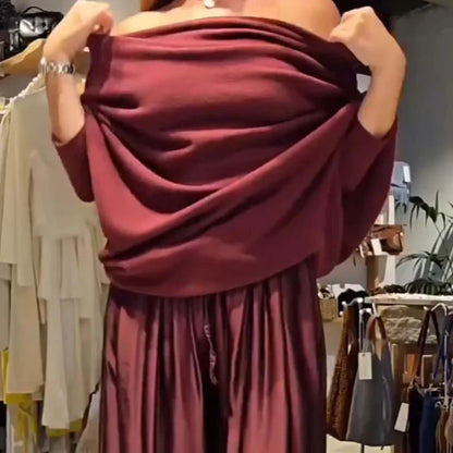 Marie | Ensemble Tailleur Femme Chic à Épaules Dégagées et Pantalon Ample