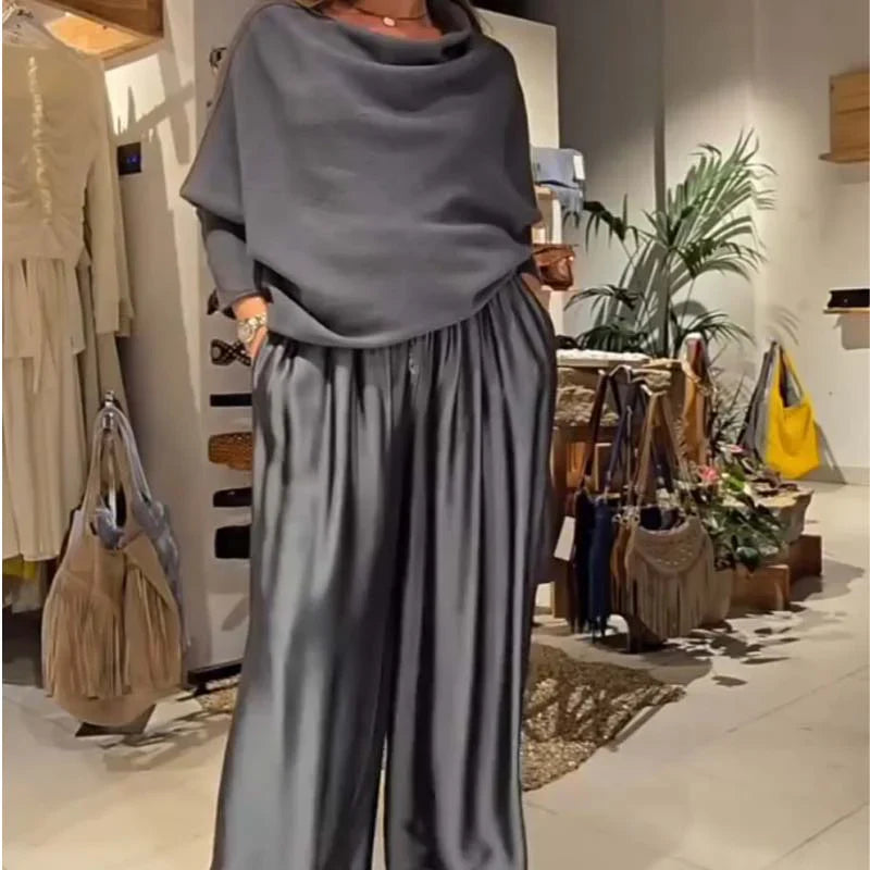 Marie | Ensemble Tailleur Femme Chic à Épaules Dégagées et Pantalon Ample