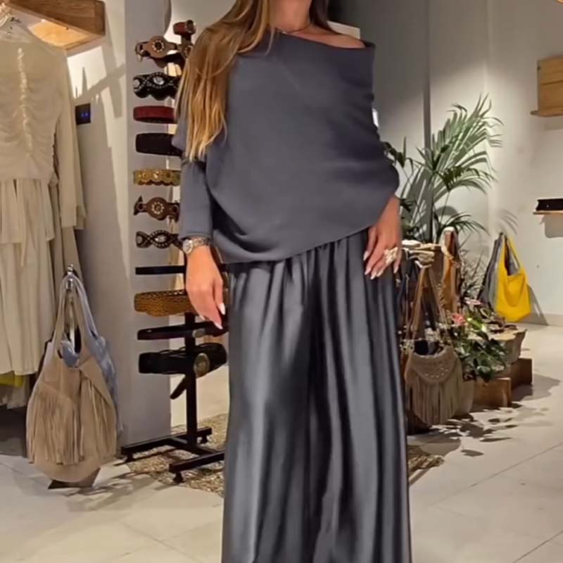 Marie | Ensemble Tailleur Femme Chic à Épaules Dégagées et Pantalon Ample