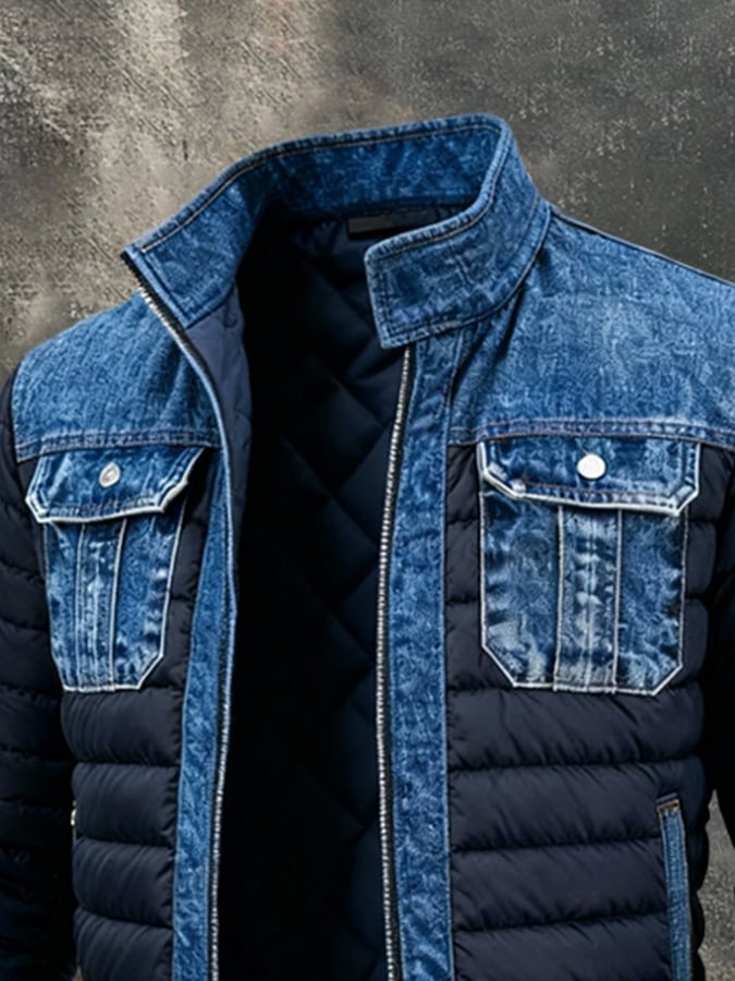Théo | Veste d'Hiver en Denim Matelassé pour Homme